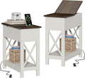 ChooChoo End Table with Charging Station, Narrow Flip Top Side Table with USB by ChooChoo