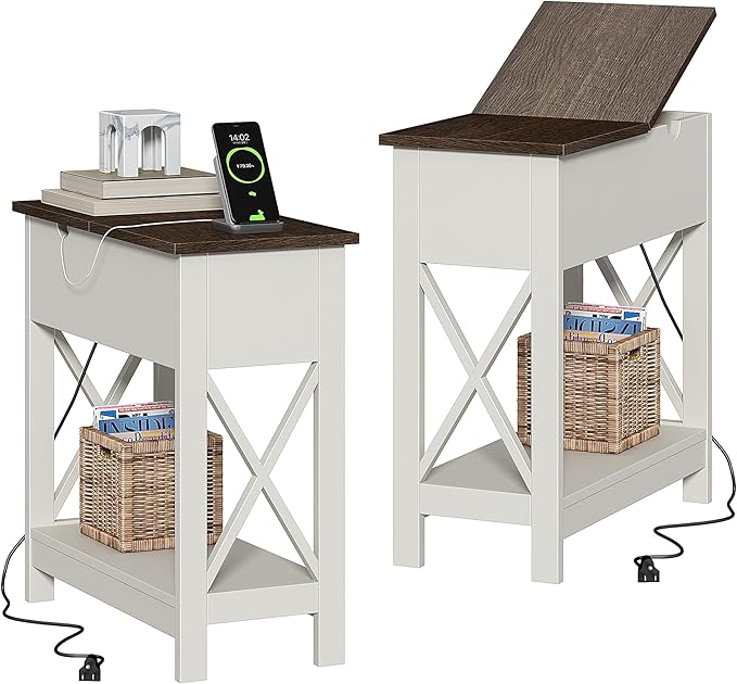 ChooChoo End Table with Charging Station, Narrow Flip Top Side Table with USB by ChooChoo