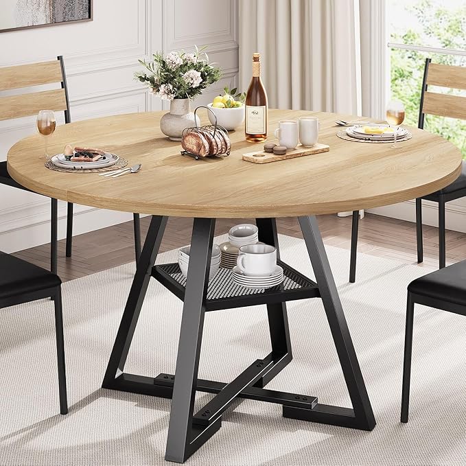 47'' Round Dining Table for 4, Kitchen Dining Room Circle Dinner Pedestal Table by JOCOEVOL
