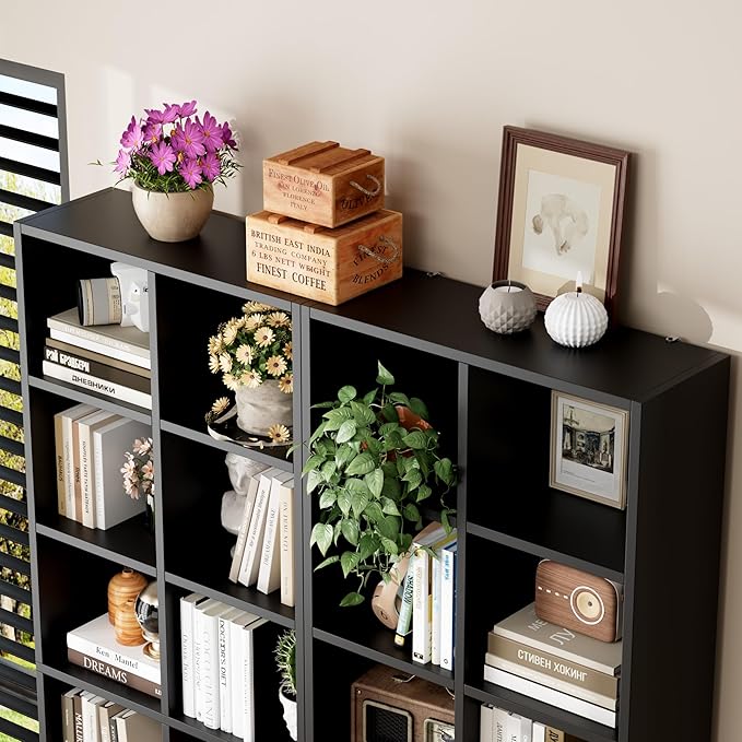 FOTOSOK 71'' Tall Bookshelf, Double Wide Media Tower Rack CD DVD Rack Display - Image 6