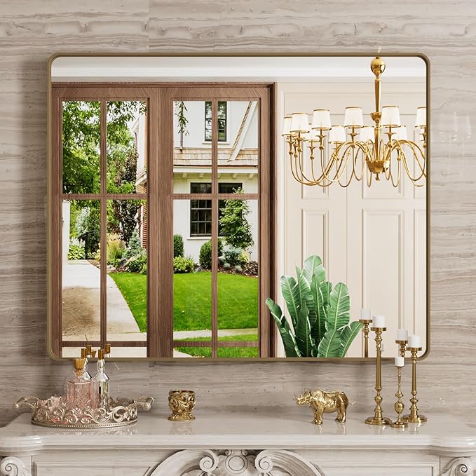 Bronze Bathroom Mirror 40x32 Inch, Brushed Bronze Metal Frame Mirror - Image 2