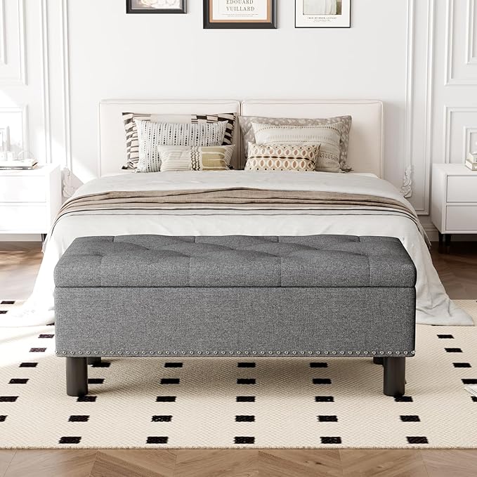 Furniliving Ottoman Bench with Storage, Folding Storage Ottoman Bench with Wood - Image 11