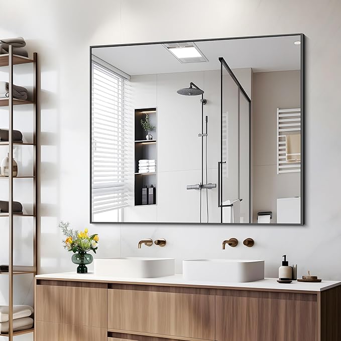 Black Bathroom Mirror for Wall, 36x40 Inch Rectangle Mirrors - Image 7