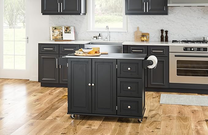 Homestyles Dolly Madison Black Mobile Kitchen Island Cart - Image 5