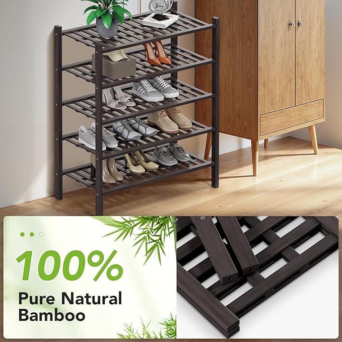 Haddockway 5 Tier Bamboo Shoe Rack Storage Organizer, Small Space 27"x11"x32" - Image 5