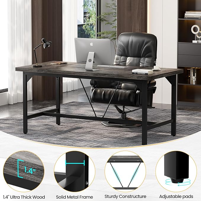 Unikito Large Computer Desk, 63x31.5 Inch Large Office Desks, Premium Sturdy 2 - Image 3