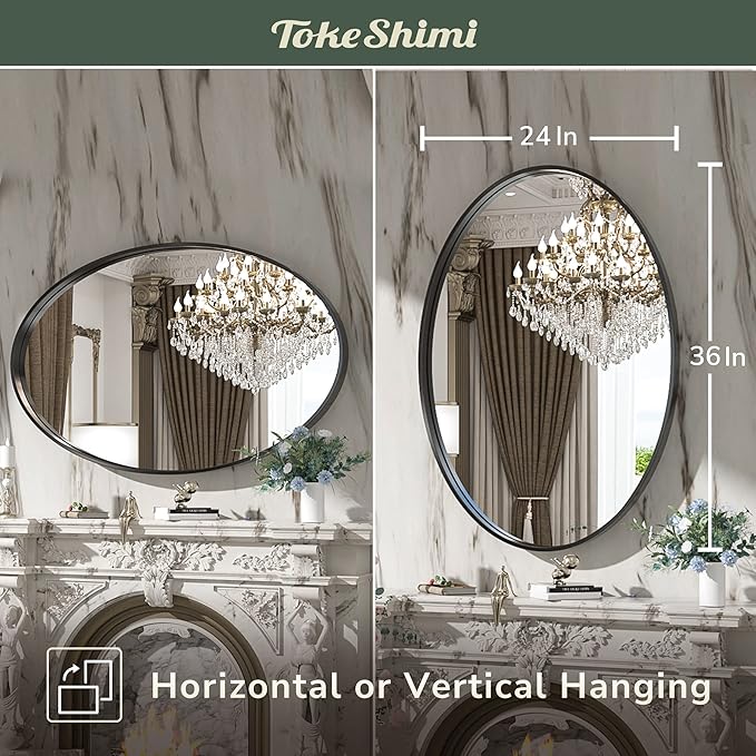 TokeShimi Black Oval Mirrors for Wall Decor 24x36 Inch - Image 7