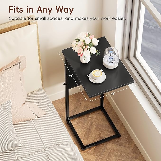 VAGUSICC C Shaped End Table, Adjustable Height Sofa Table Small Couch Side - Image 5