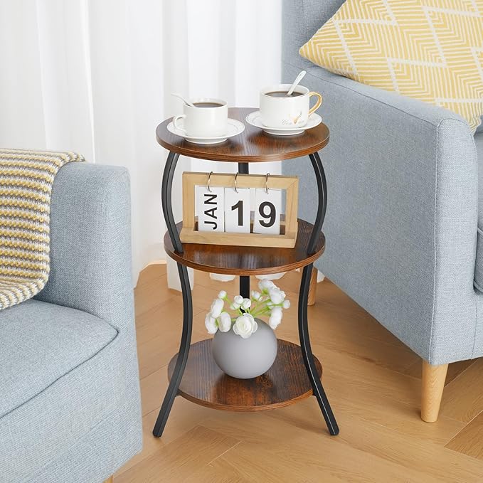 Vintage Small Round Side Table, 3-Tier Slim Waist Circular End Table - Image 6