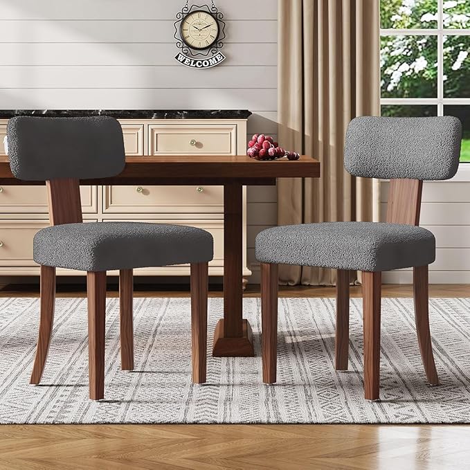 Farmhouse Chair Set of 2, Mid Century Modern Dining Chairs, Sherpa Upholstered - Image 2
