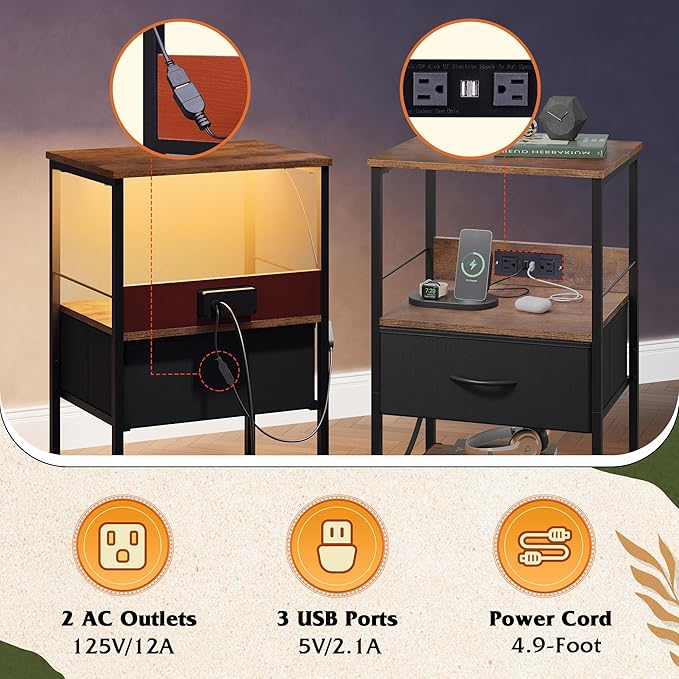 WLIVE LED Night Stand, Nightstand - Image 5