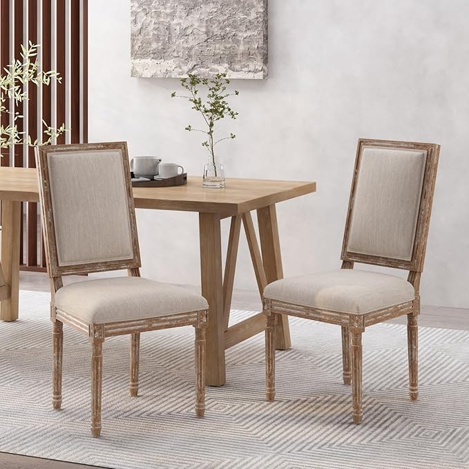 Merax Upholstered Solid Wood Dining Chairs Set of 2, French Country Style - Image 3
