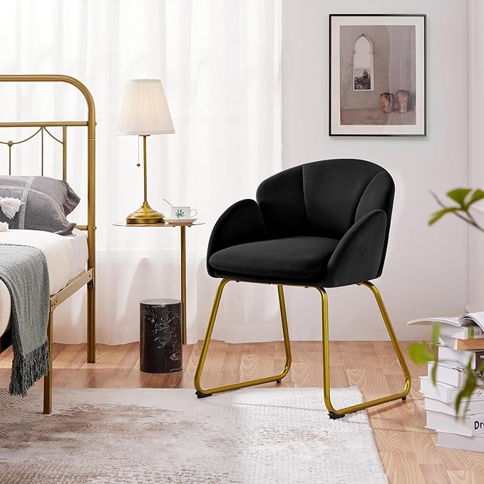 Yaheetech Modern Velvet Armchair, Flower Shaped Makeup Chair Vanity Chair - Image 2