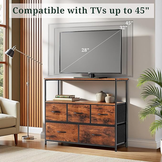 TV Stand, 5 Fabric Drawers Dresser Entertainment Center - Image 4