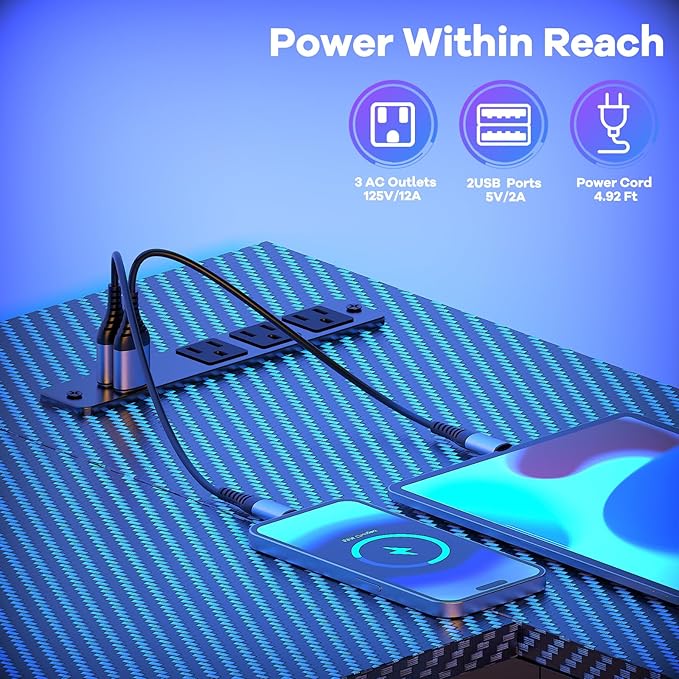 40 inch Gaming Desk with USB Power Outlet and LED Light- Reversible L Shaped - Image 4