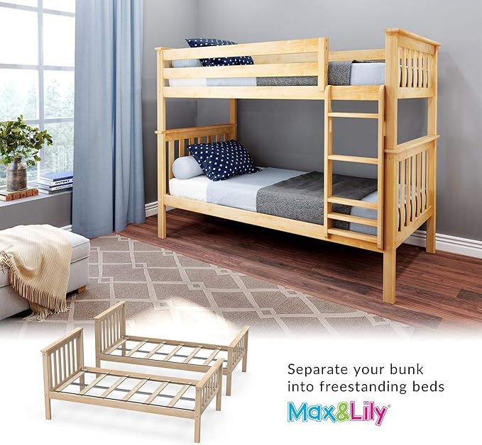 Max & Lily Bunk Bed Twin over Twin, Solid Wood Bunk Bed Frame - Image 6