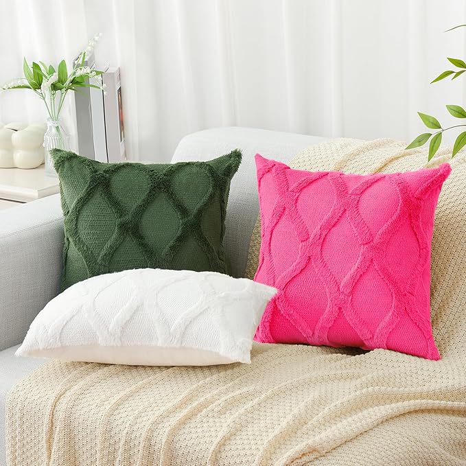decorUhome Throw Pillow Covers 20x20 Inch Set of 2, Soft Plush Faux Fur Wool - Image 7