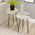 PAK HOME - Set of 2 End Table - White Marble Look Round Wood Sofa Side Coffee by PAKHOME