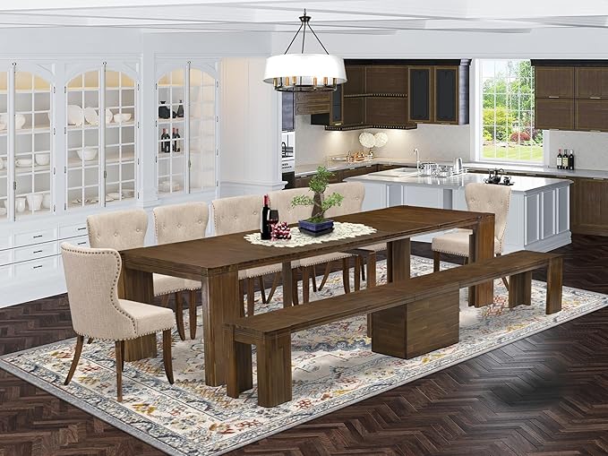 X07SI-B08-04 - 9 Pieces Mid Century Dining Set includes an Extendable Rectangle by LuxebyEastWestFurniture