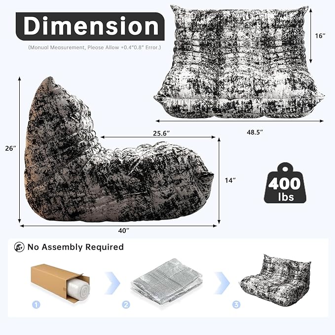 Bean Bag Chairs for Adults, Memory Foam Couch Loveseat Sofa Chair, Soft Teddy - Image 2