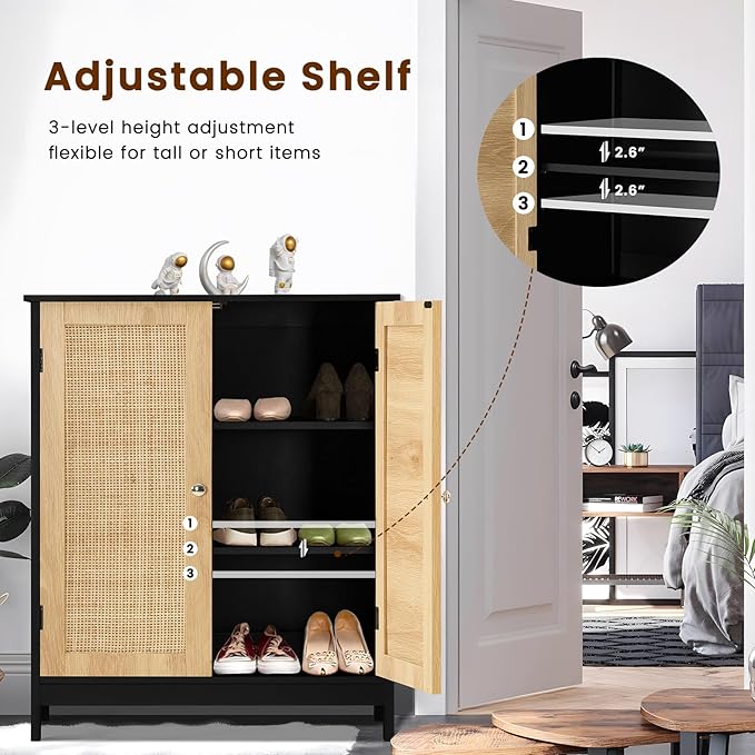 Iwell Storage Cabinet with Rattan Doors, Bathroom Storage Cabinet with - Image 5