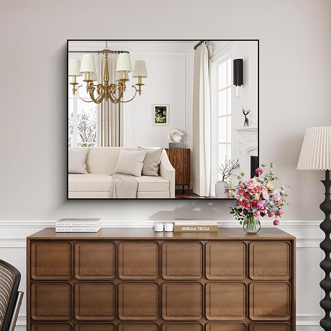 KOCUUY Black Bathroom Mirror, Living Room, Hang Horizontal/Vertical - Image 2