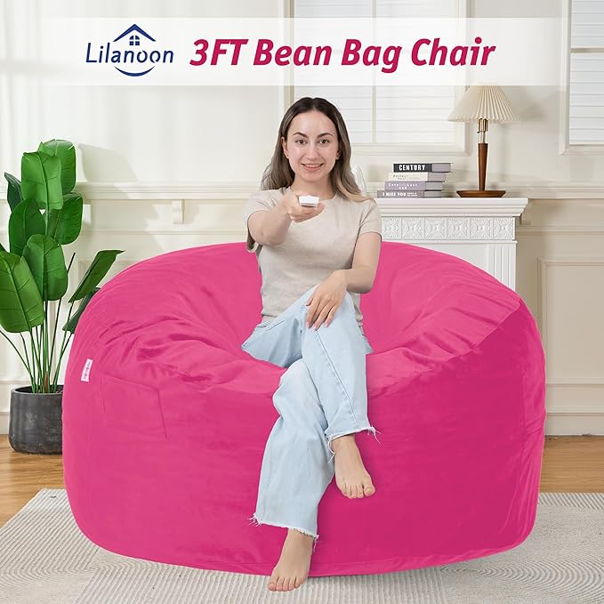 3FT Bean Bag Chair with Ultra Soft Velvet Cover Bean Bag Sofa with Memory Foam - Image 3