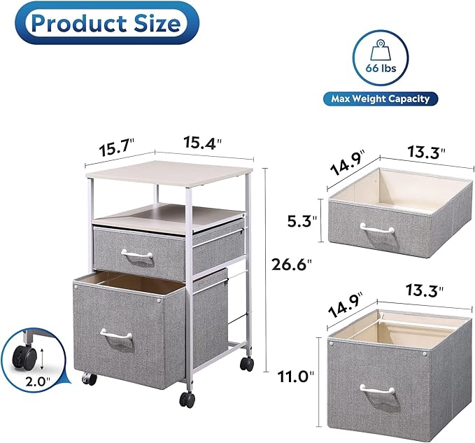 DEVAISE 2 Drawer Mobile File Cabinet, Rolling Printer Stand - Image 3