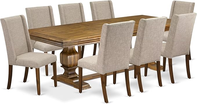 NKFL9-AWA-04-9-Piece Kitchen Table Set Includes a Kitchen Table and 8 Light Tan - Image 2