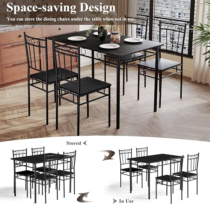 5 Piece Dining Table Set, Modern Metal&Wood Kitchen Dinner Table - Image 7