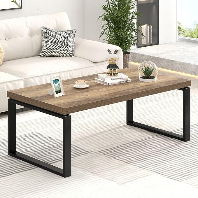 EXCEFUR Coffee Table, Modern Wood and Metal Living Room Table, Industrial - Image 3
