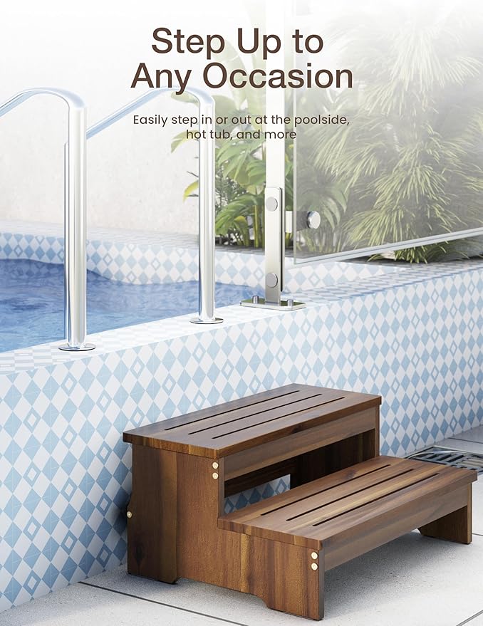 TINAMO 25" Acacia Bed Steps for High Beds for Adult 500 Lbs - Image 6