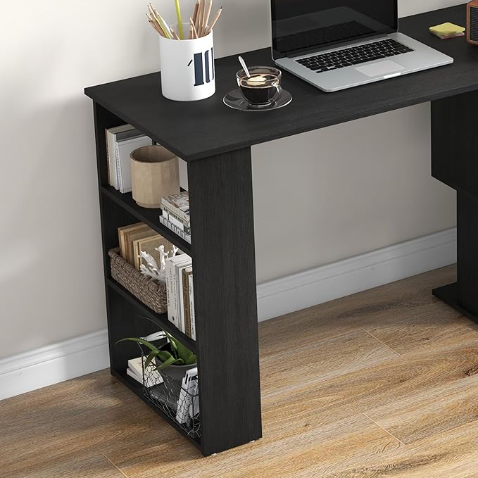 HOMCOM L Shaped Desk, Corner Computer Desk, 360 Degree Rotating Home Office Desk - Image 6