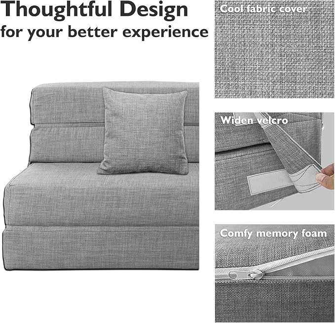 ANONER 60" Folding Sleeper Chair Sofa Bed Lazy Couch - Image 6