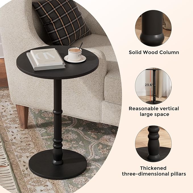 Round Side Table, Solid Wood Pillar, Large 15.7" Top, Small Accent Table - Image 5