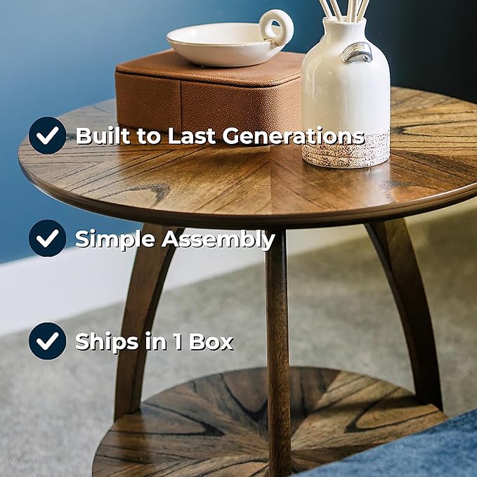 Martin Svensson Home Round Wood Nutmeg Brown Living Room End Side Accent Table - Image 7
