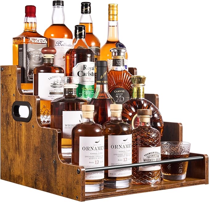 4-Tier Liquor Bottle Display Shelf, Holds up to 16 Bottles, Extra Large Rustic by Unknown