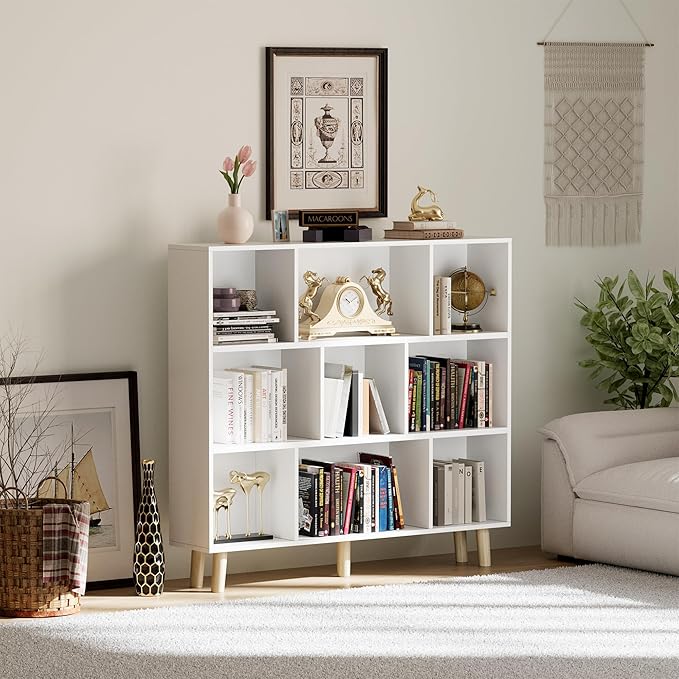 YESHOMY 9 White Cube Bookcase, Open Frame 3-Tier Book Shelf, Bookshelf Storage - Image 4