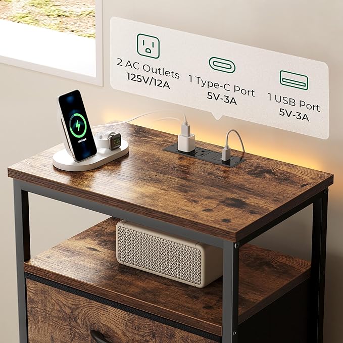 Huuger Night Stand with Charging Station, 4 Drawer Dresser - Image 5