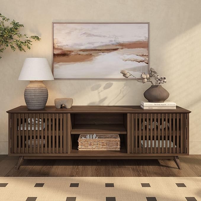 Plank+Beam Mid-Century Modern Wood TV Stand, Solid Wood Entertainment Console - Image 2