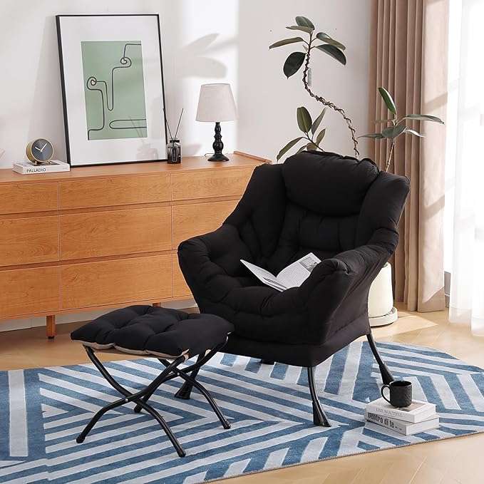 Modern Lazy Chair with Folding Footrest, Lounge Accent & Comfortable Reading - Image 6