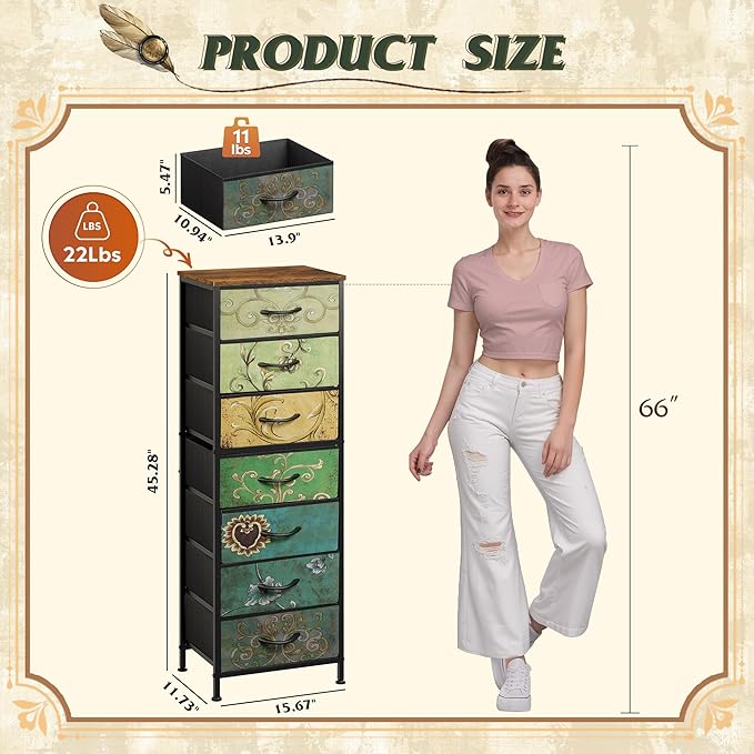 WLIVE Tall Dresser for Bedroom, 7 Drawer Dressers & Chests of Drawers, Fabric - Image 3