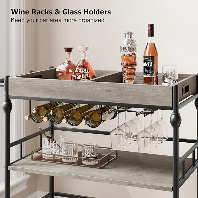 GarveeHome Bar Cart, Bar Carts for The Home, 3 Tier Serving Cart - Image 5
