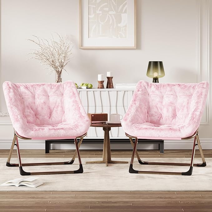 Comfy Chair for Adults, Foldable Living Room Chairs, Soft Faux Fur Folding by Garvee