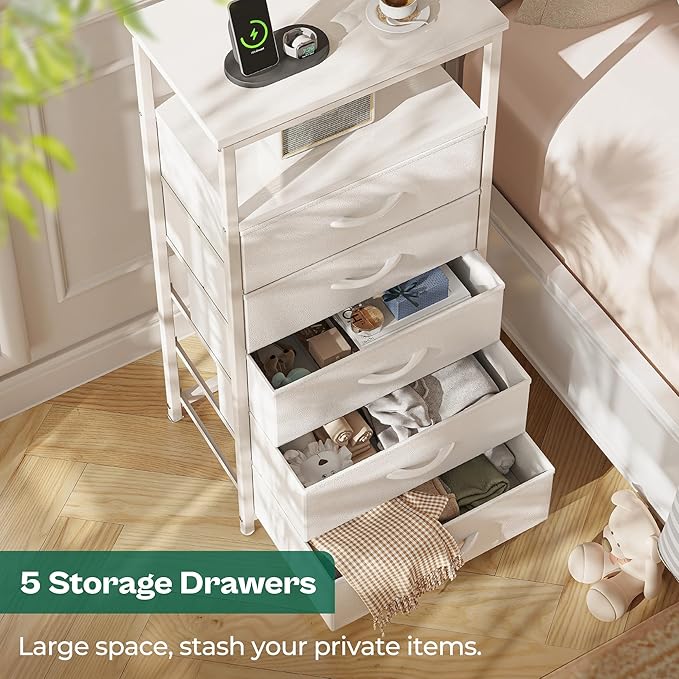 Huuger White Dresser with 5 Drawers & Charging Station, Tall Dresser - Image 6