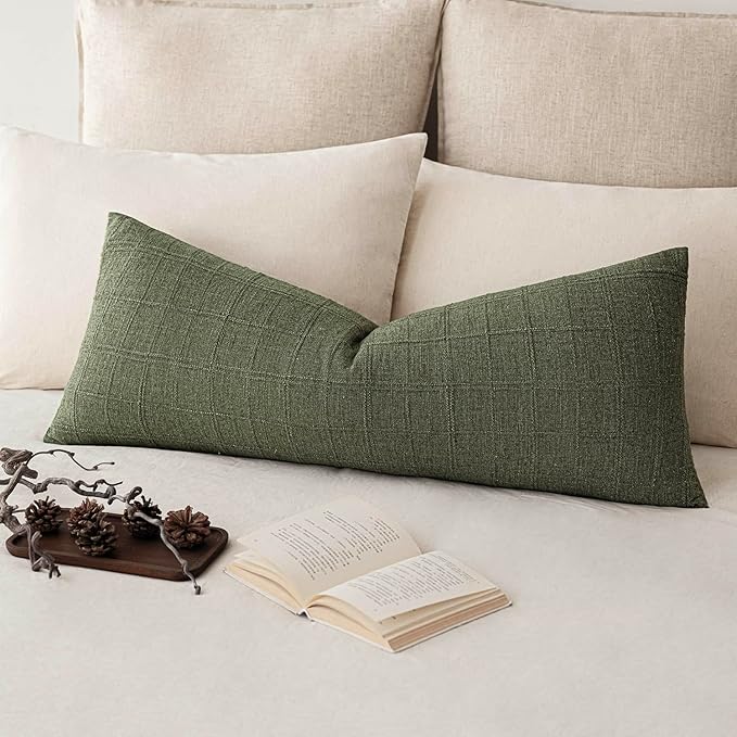 Foindtower Set of 2 Decorative Linen Check Throw Pillow Covers Neutral Long - Image 6