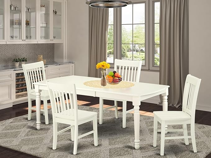East West Furniture DONO5-LWH-W 5 Piece Dining Set Includes a Rectangle Dining - Image 2