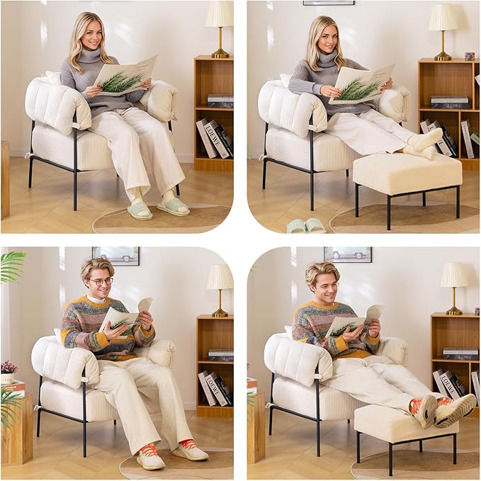 HollyHOME Modern Velvet Accent Chair, Upholstered Comfy Reading Chair, Fabric - Image 8
