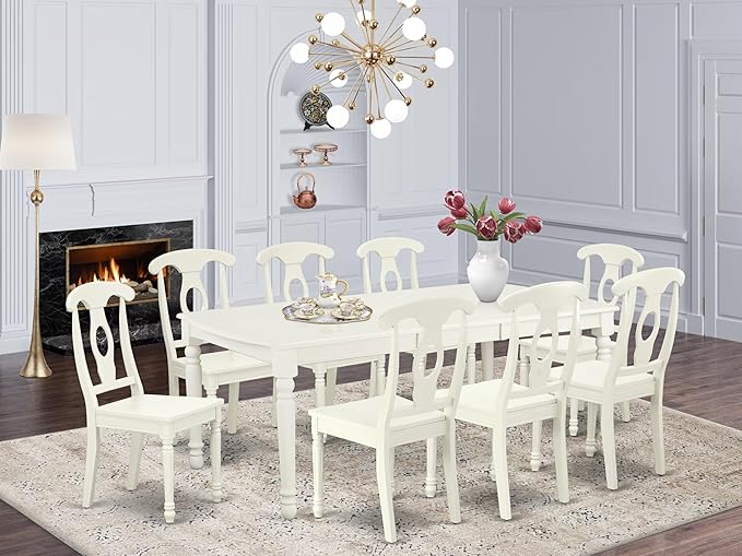 East West Furniture DOKE9-LWH-W 9 Piece Dining Set Includes a Rectangle Dining - Image 2