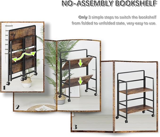 4NM 2 Tiers No-Assembly Folding Bookshelf - Image 5